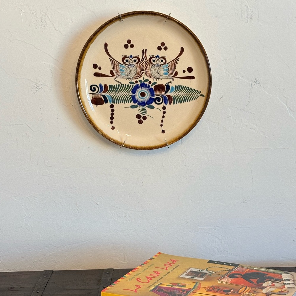 Vintage Mexican Hand-Painted Ceramic Owl Plate